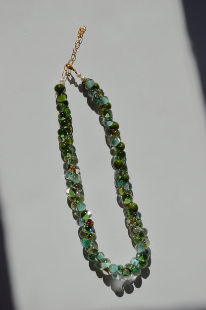 Bubble Glass Necklace- Green Mix