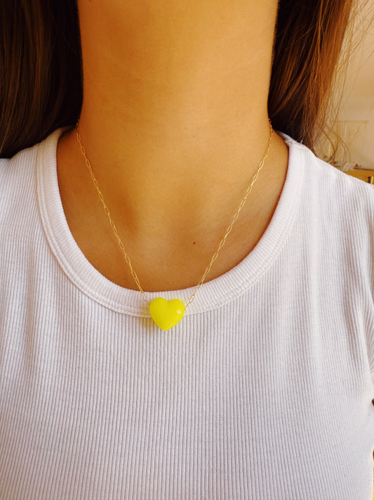 Yellow Acrylic Heart Necklace