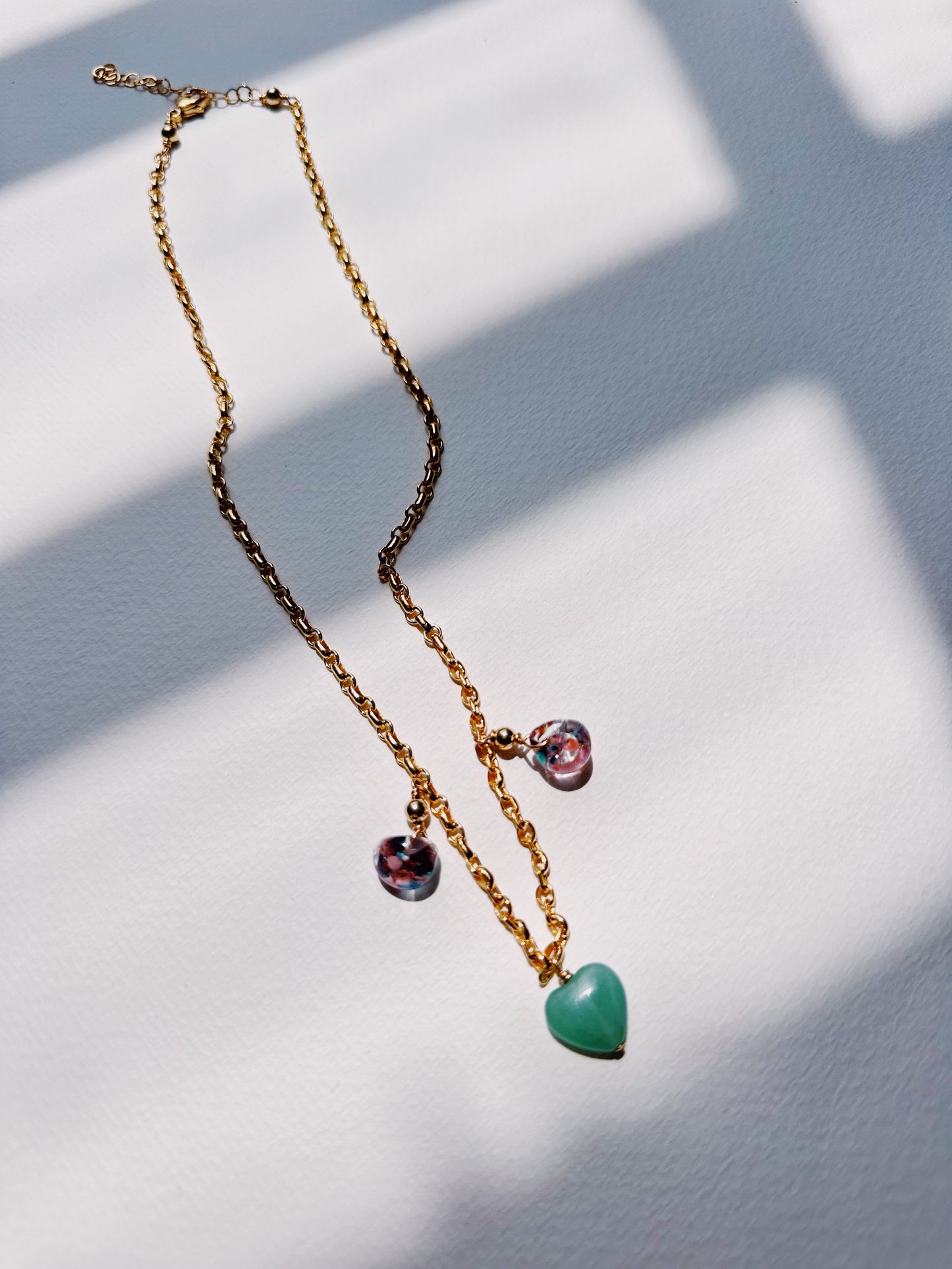 Gemstone Heart Charm and Glass Necklace