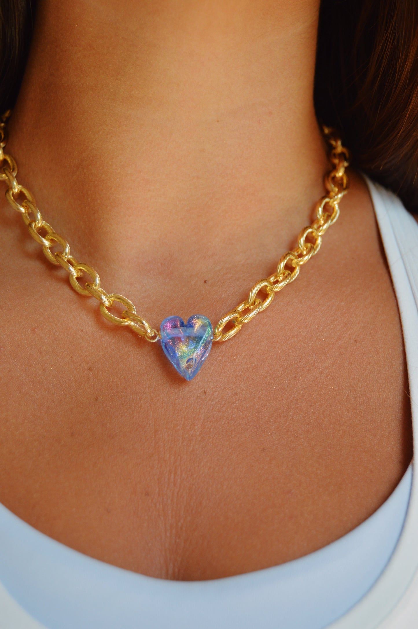 Chunky Plated Glass Heart Necklace