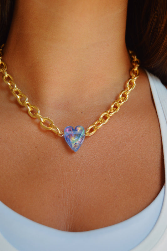 Chunky Plated Glass Heart Necklace