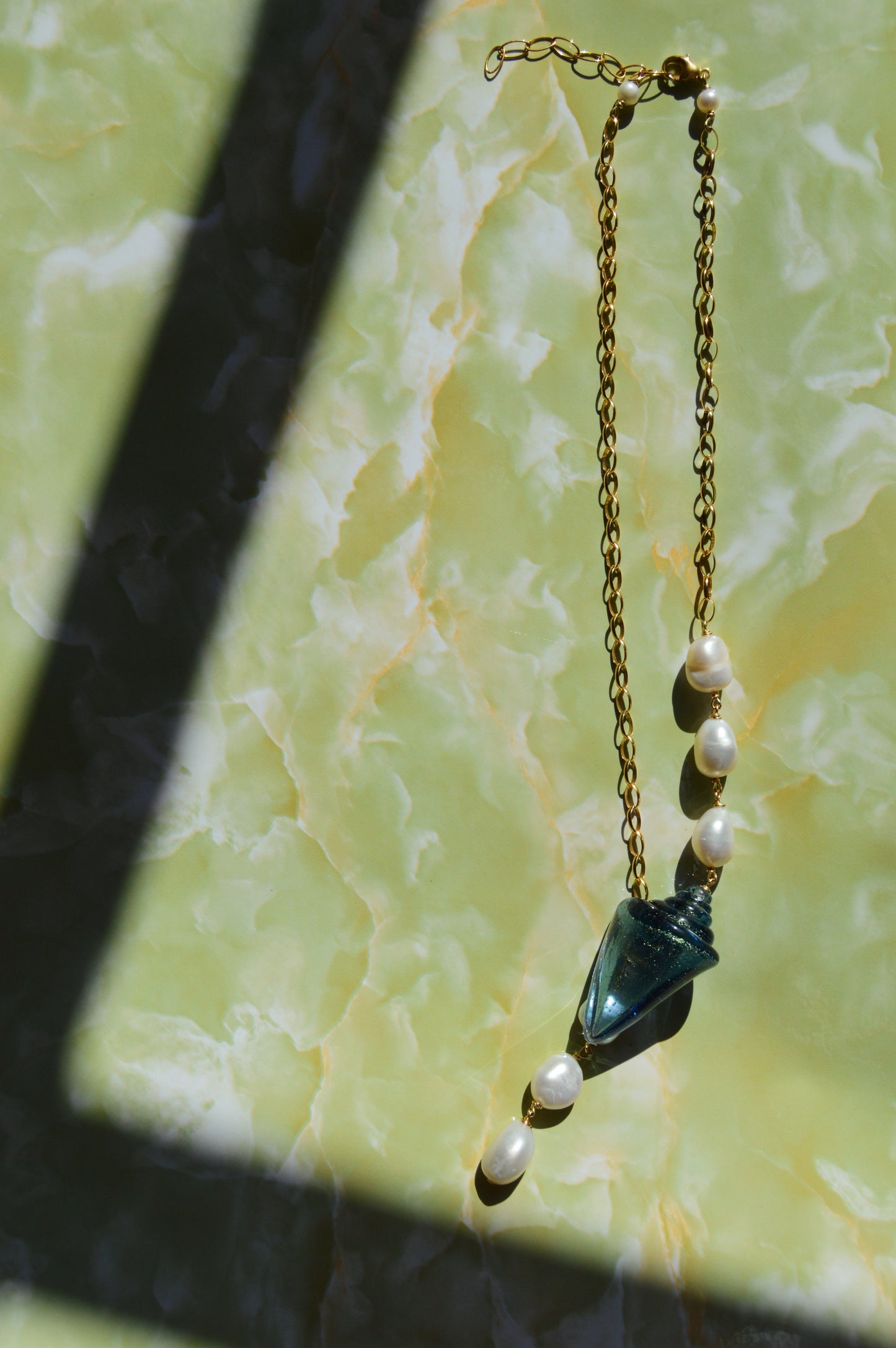 Glass Shell and Pearl Lariat