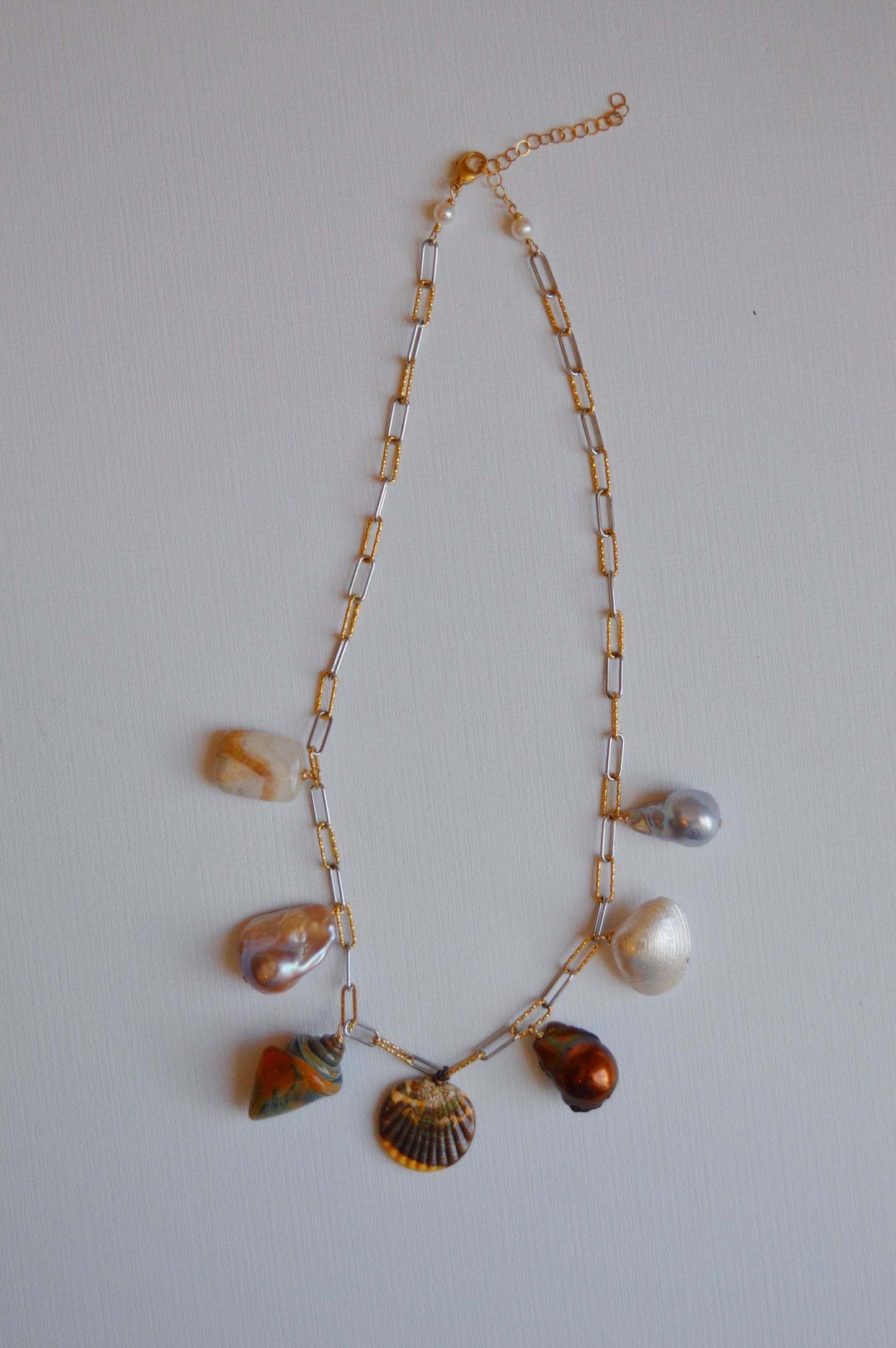 Shell and Pearl Charm Necklace