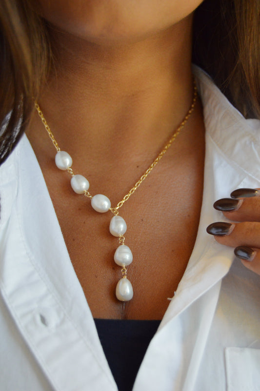 6 Pearl Lariat - White Pearls