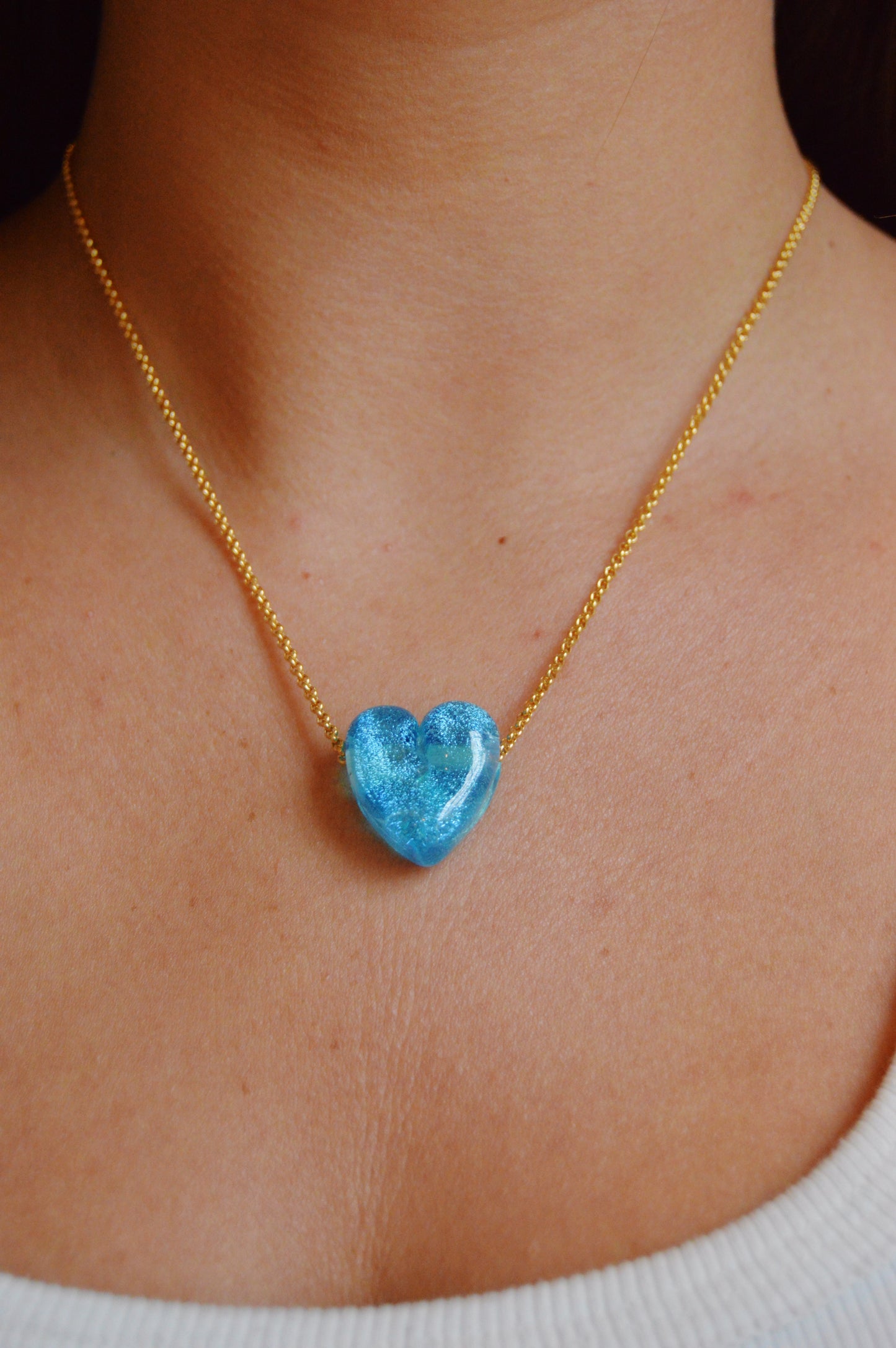 Glass Heart Necklaces- Blues