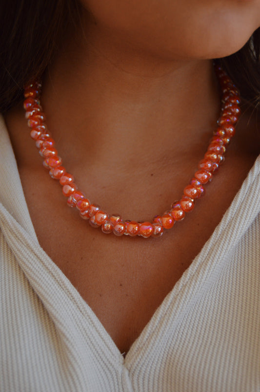 Bubble Glass Necklace- Electric Orange