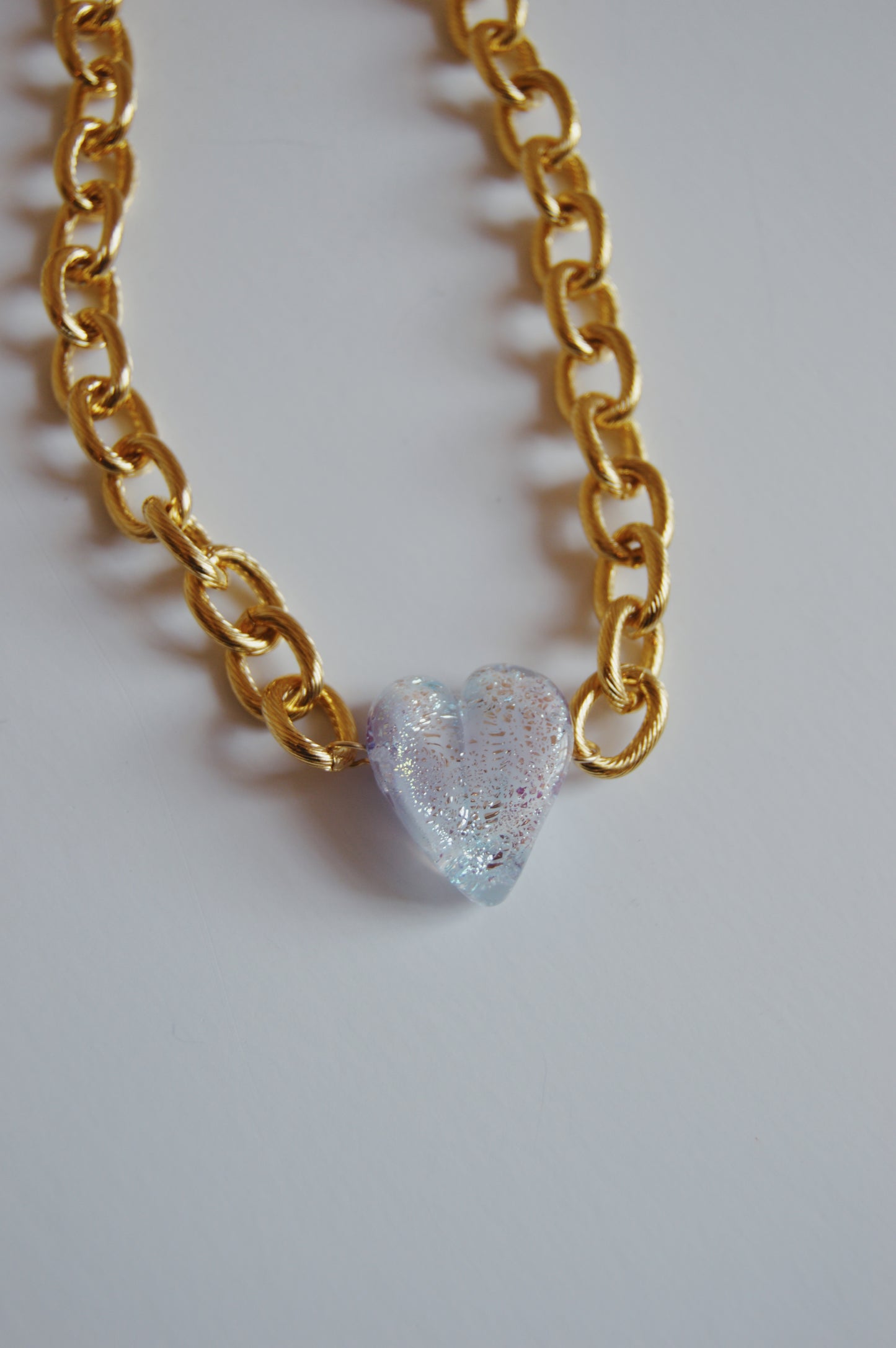 White Chunky Plated Glass Heart Necklaces