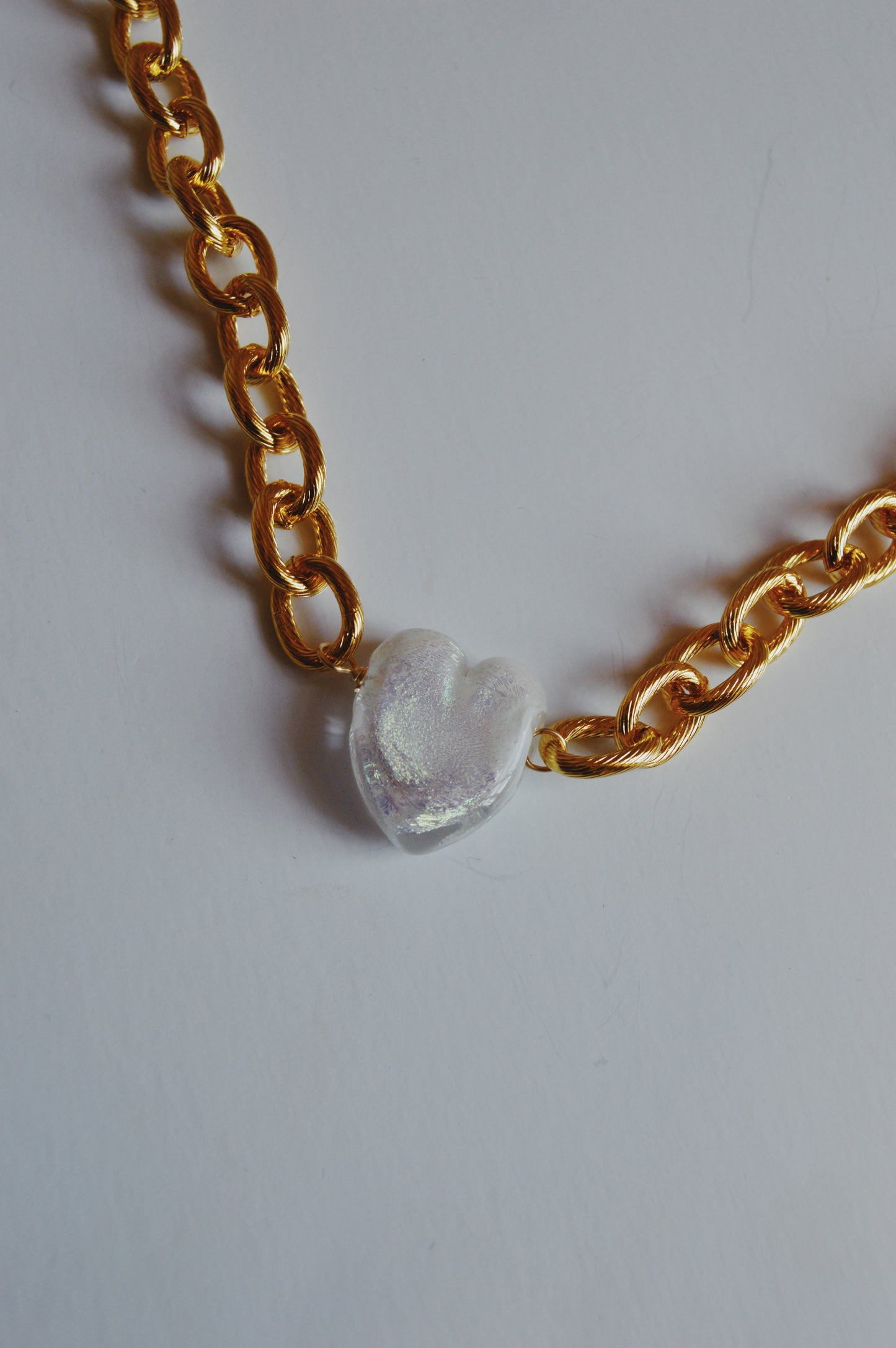 White Chunky Plated Glass Heart Necklaces