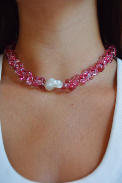Bubble Glass Necklace- Hot Pink