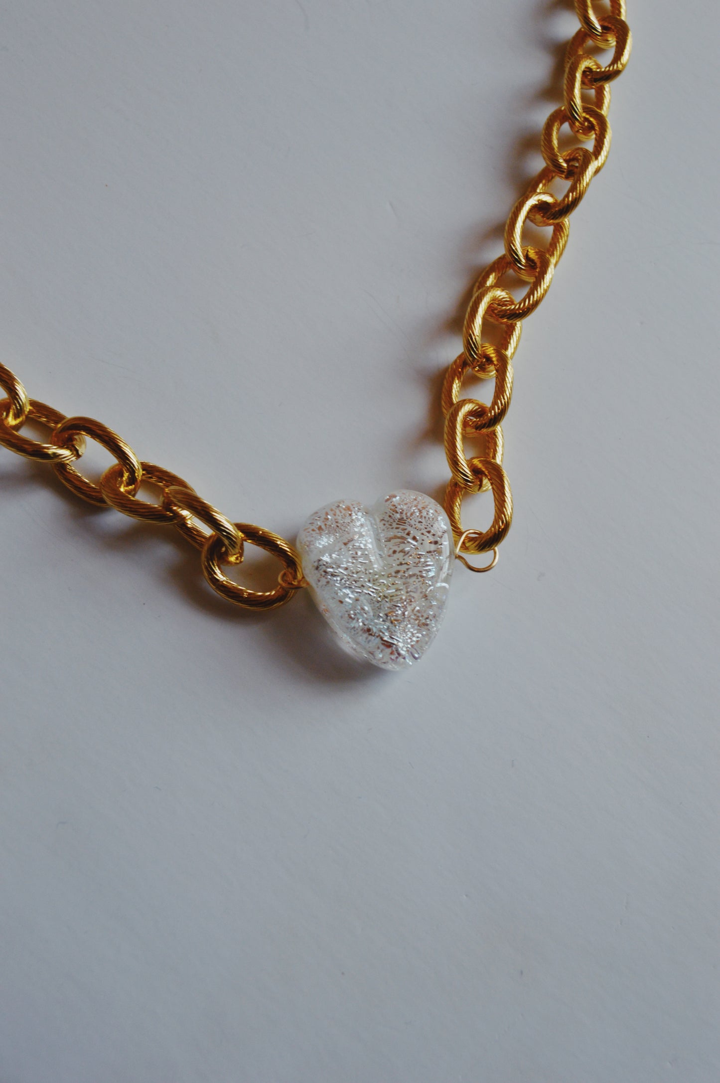 White Chunky Plated Glass Heart Necklaces