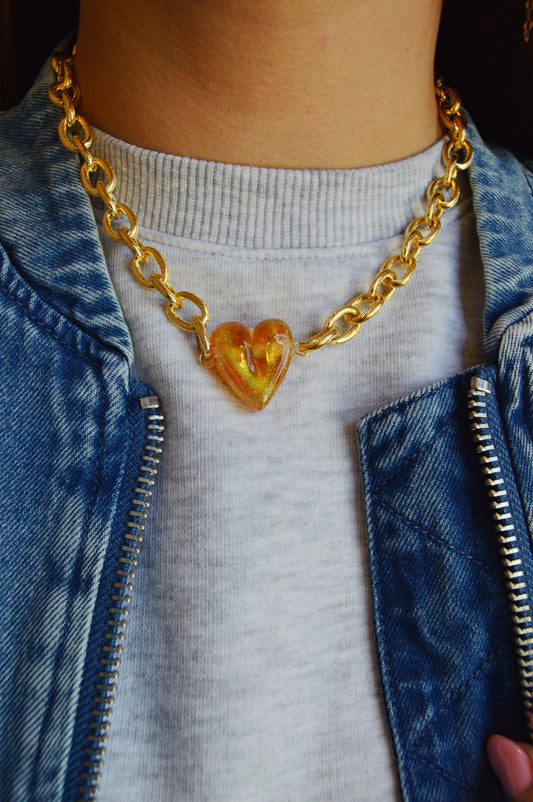 Chunky Plated Glass Heart Necklace
