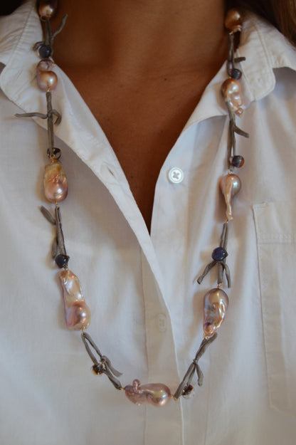 Long Silk and Pearl Layer - Fog