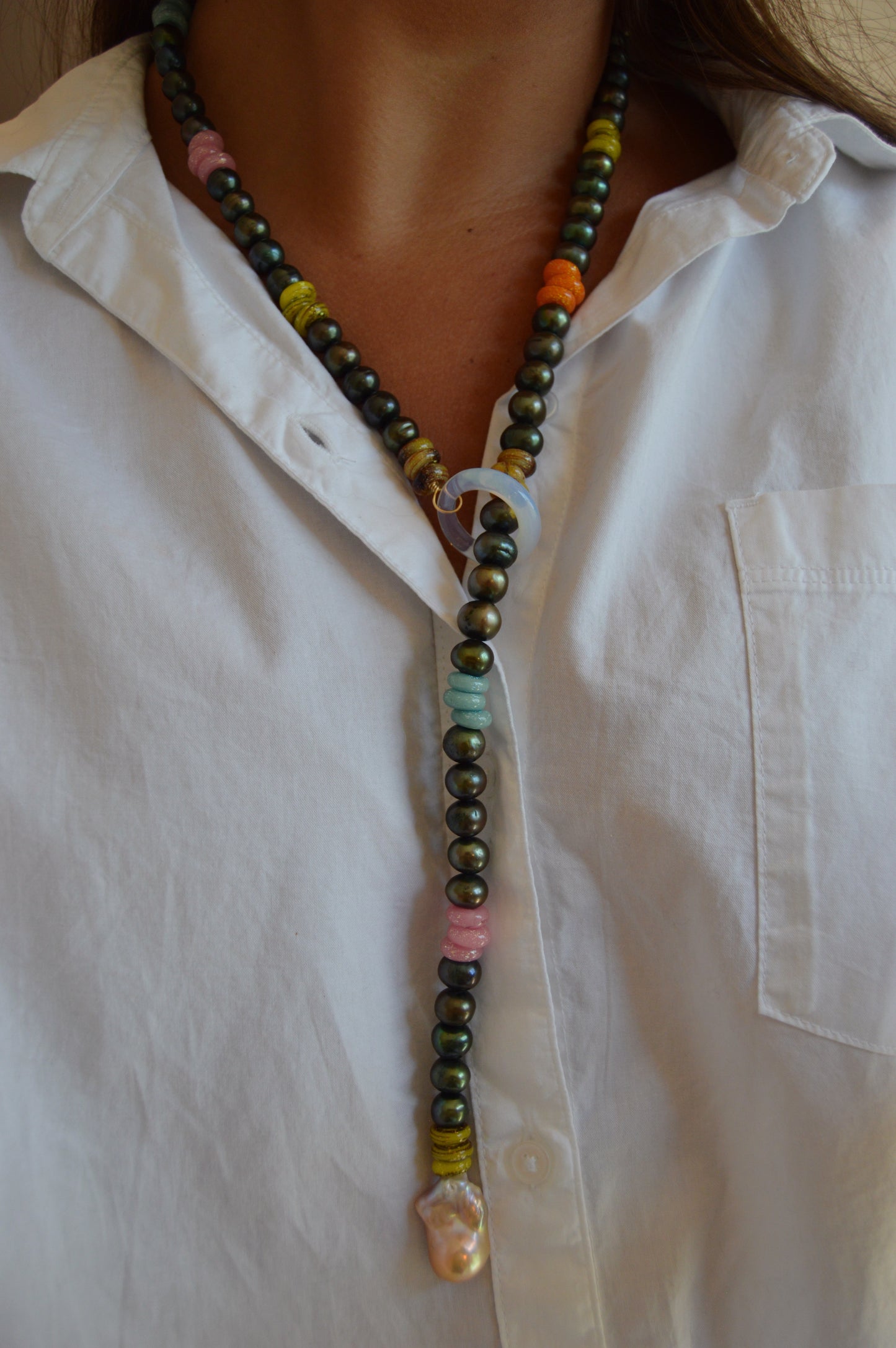 Pearl and Glass Necklace Lariat