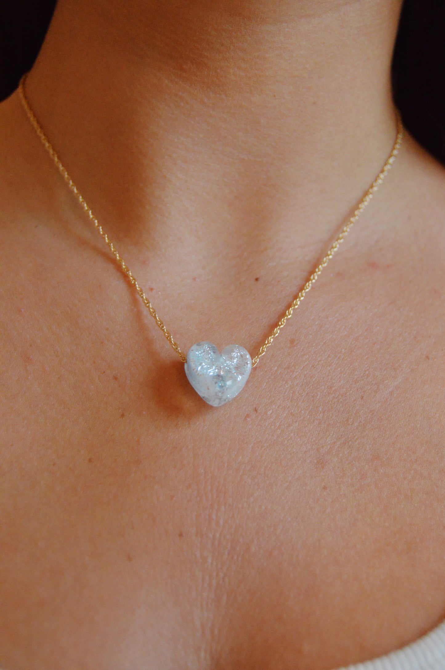 Glass Heart Necklaces- Whites and Clears