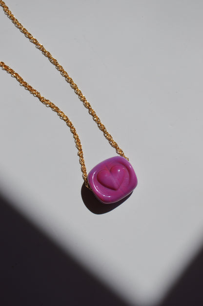 Glass Heart Stamp Necklace