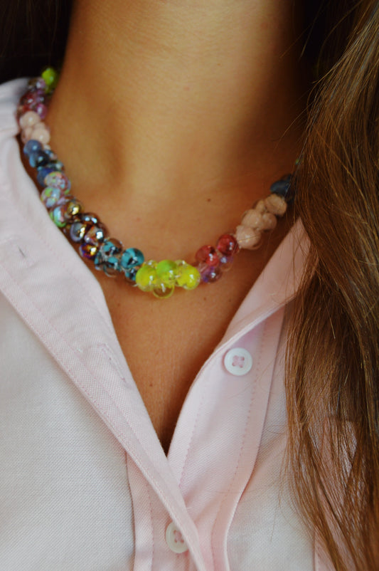 Fall Color Block Bubble Glass Necklace
