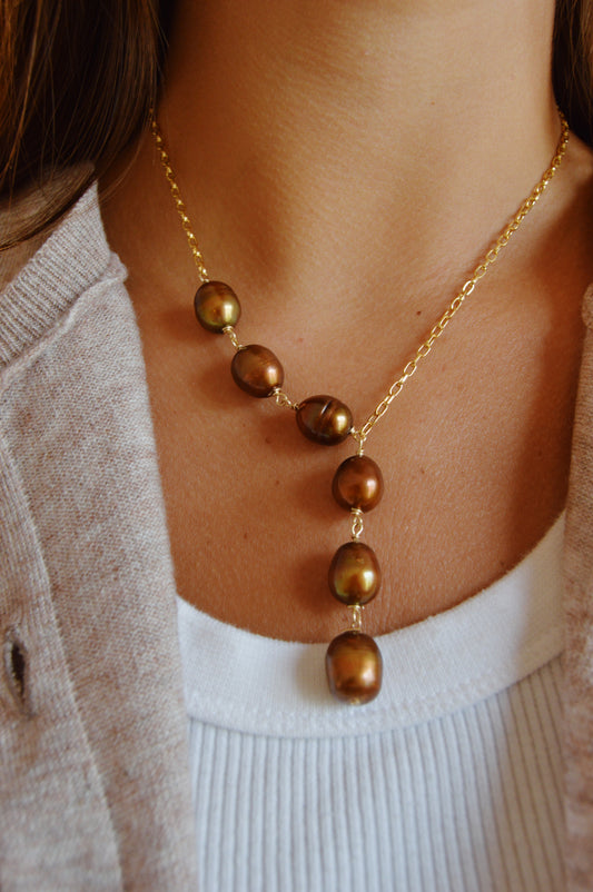 6 Pearl Lariat - Chocolate Pearls
