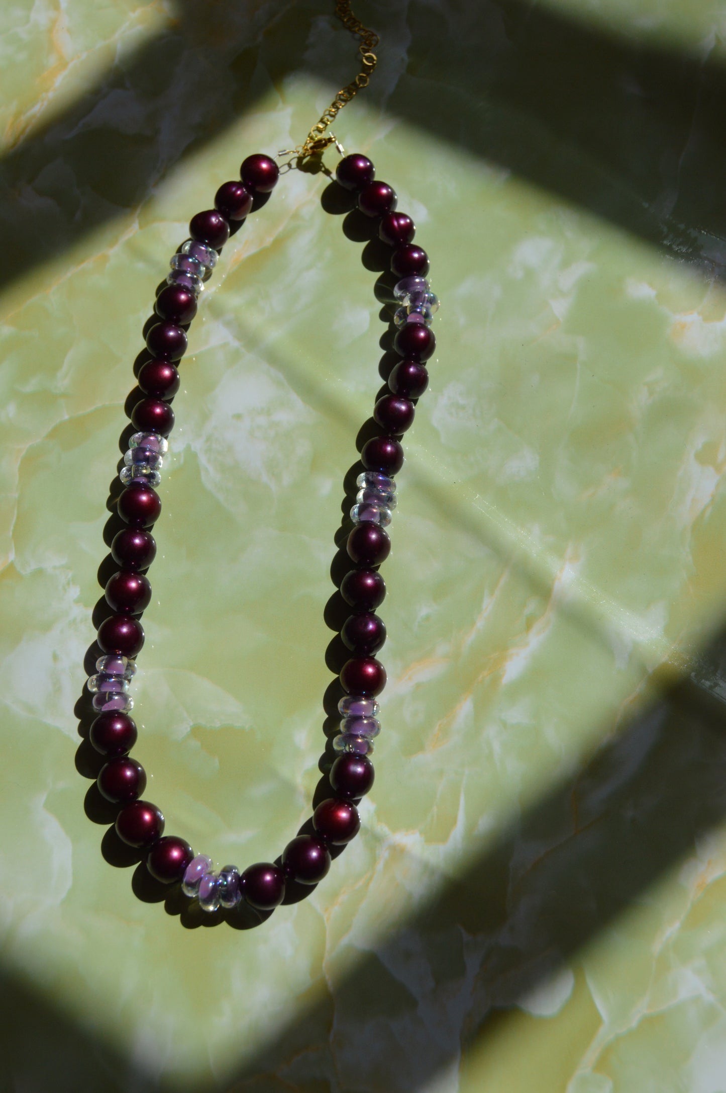 Pearl and Glass Necklace-Shimmer Plum