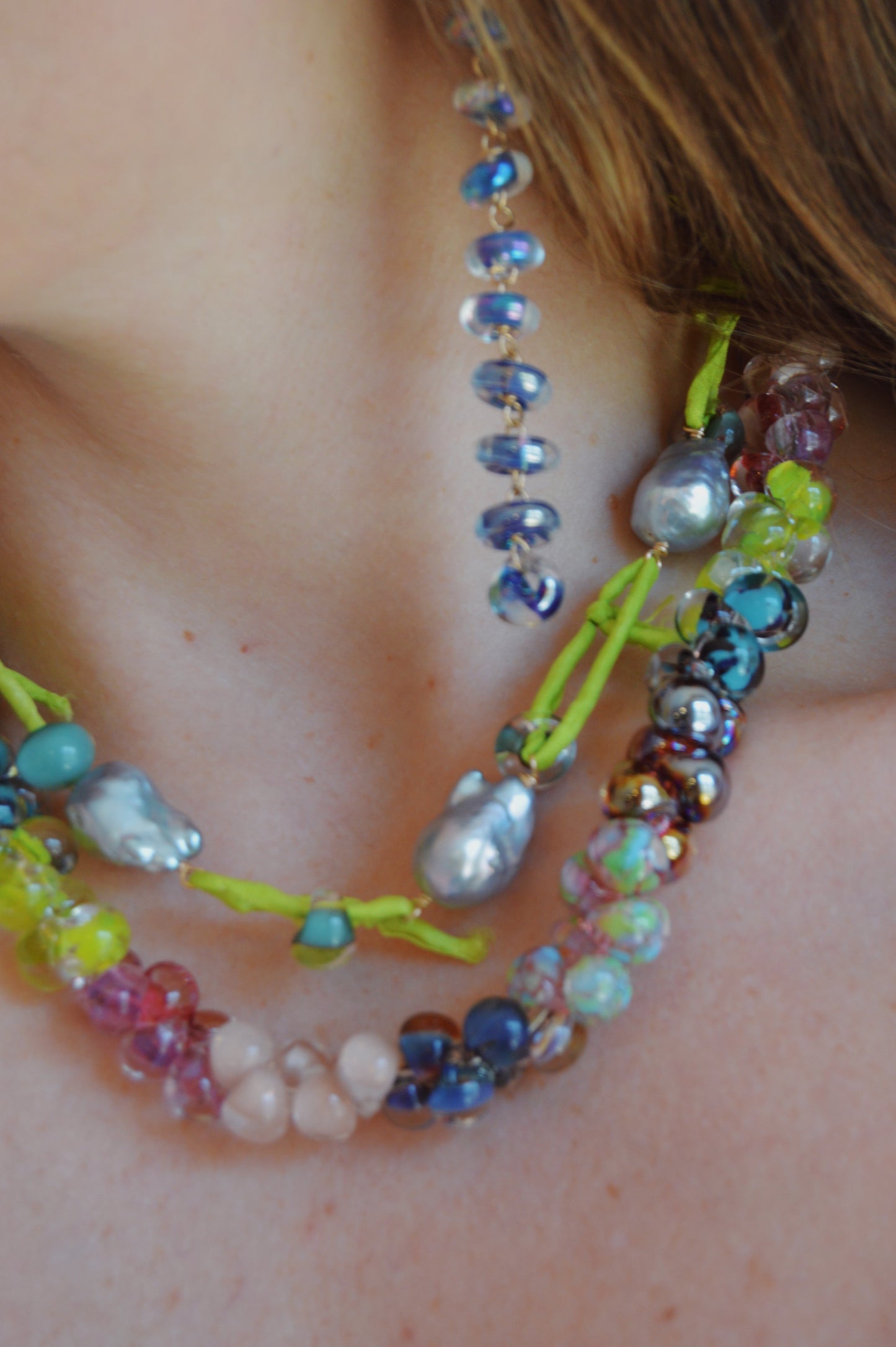 Green Silk and Pearl Layer