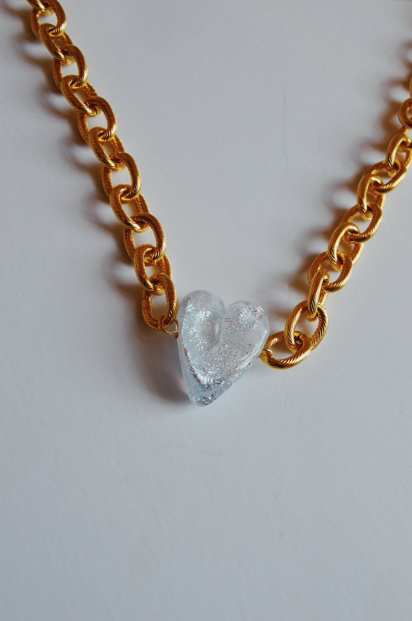 White Chunky Plated Glass Heart Necklaces
