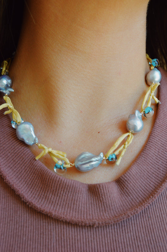 Beige Silk and Pearl Layer