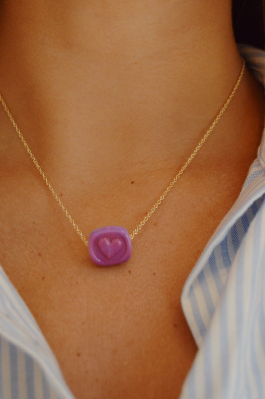 Glass Heart Stamp Necklace