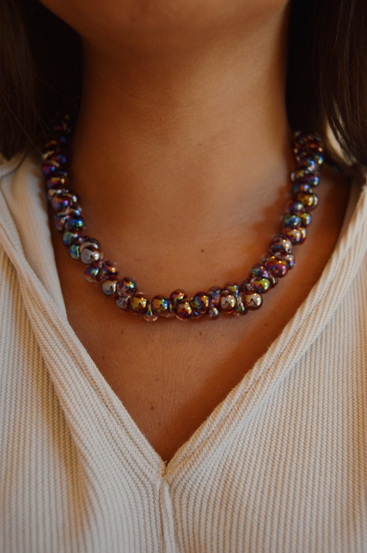 Bubble Glass Necklace- Shimmer Black Cherry