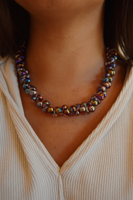Bubble Glass Necklace- Shimmer Black Cherry