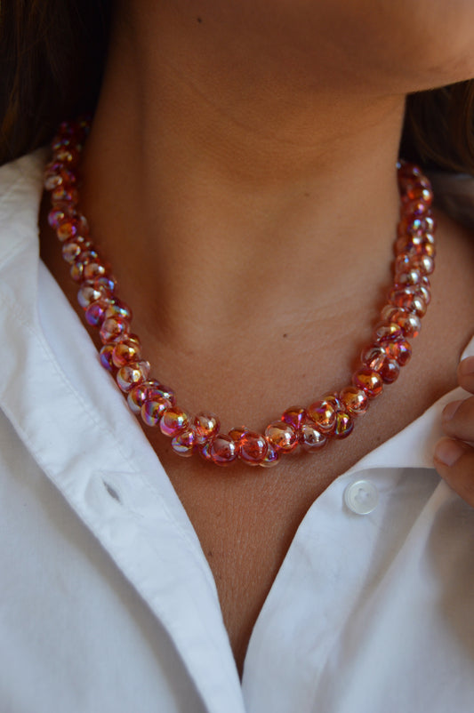 Bubble Glass Necklace- Shimmer Raspberry