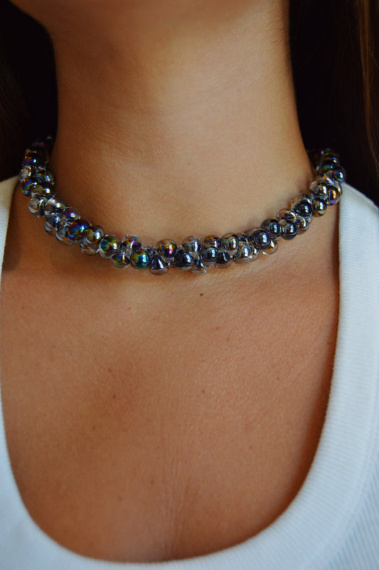 Bubble Glass Necklace- Shimmer Black