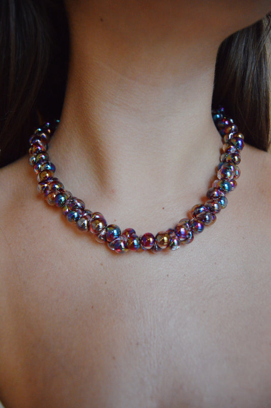 Bubble Glass Necklace- Shimmer Black Cherry