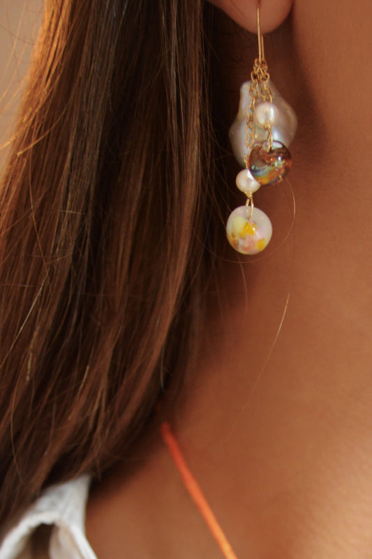 Baroque and Glass Drops - Silver Pearls