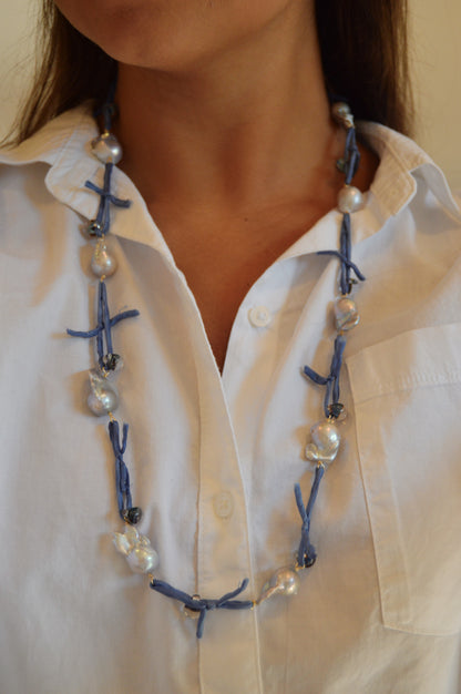 Long Silk and Pearl Layer - Blueberry