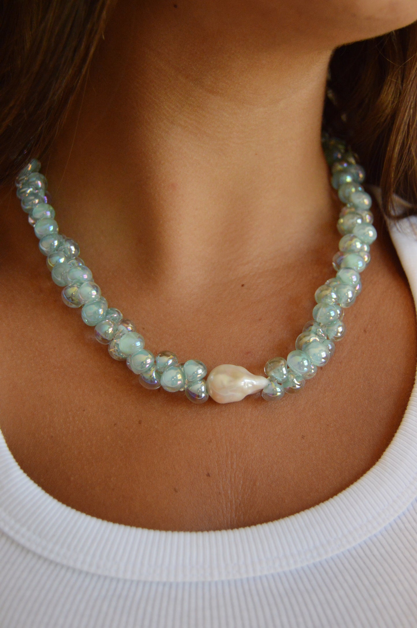 Bubble Glass Necklace- Shimmer Blue