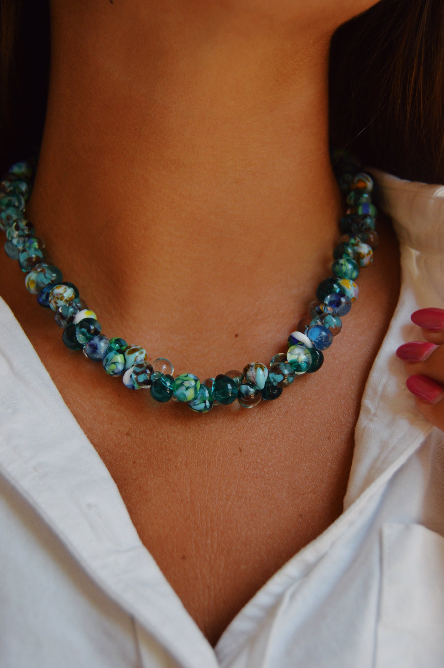 Bubble Glass Necklace- Teal Mix