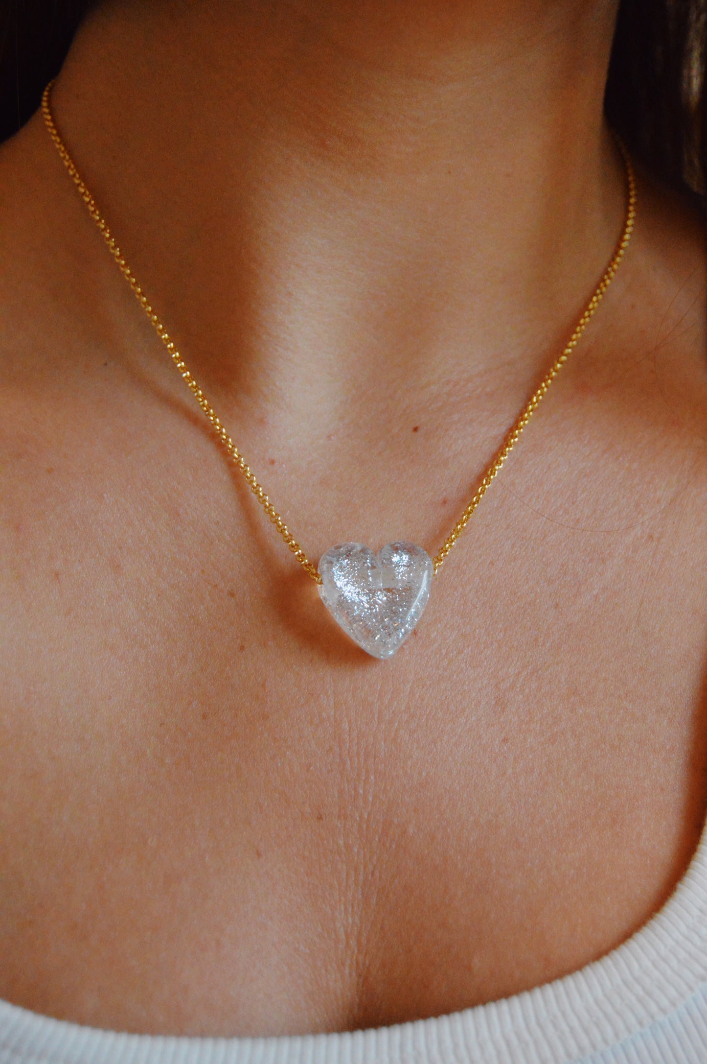 Glass Heart Necklaces- Whites and Clears
