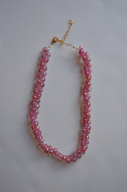 Bubble Glass Necklace- Shimmer Pink