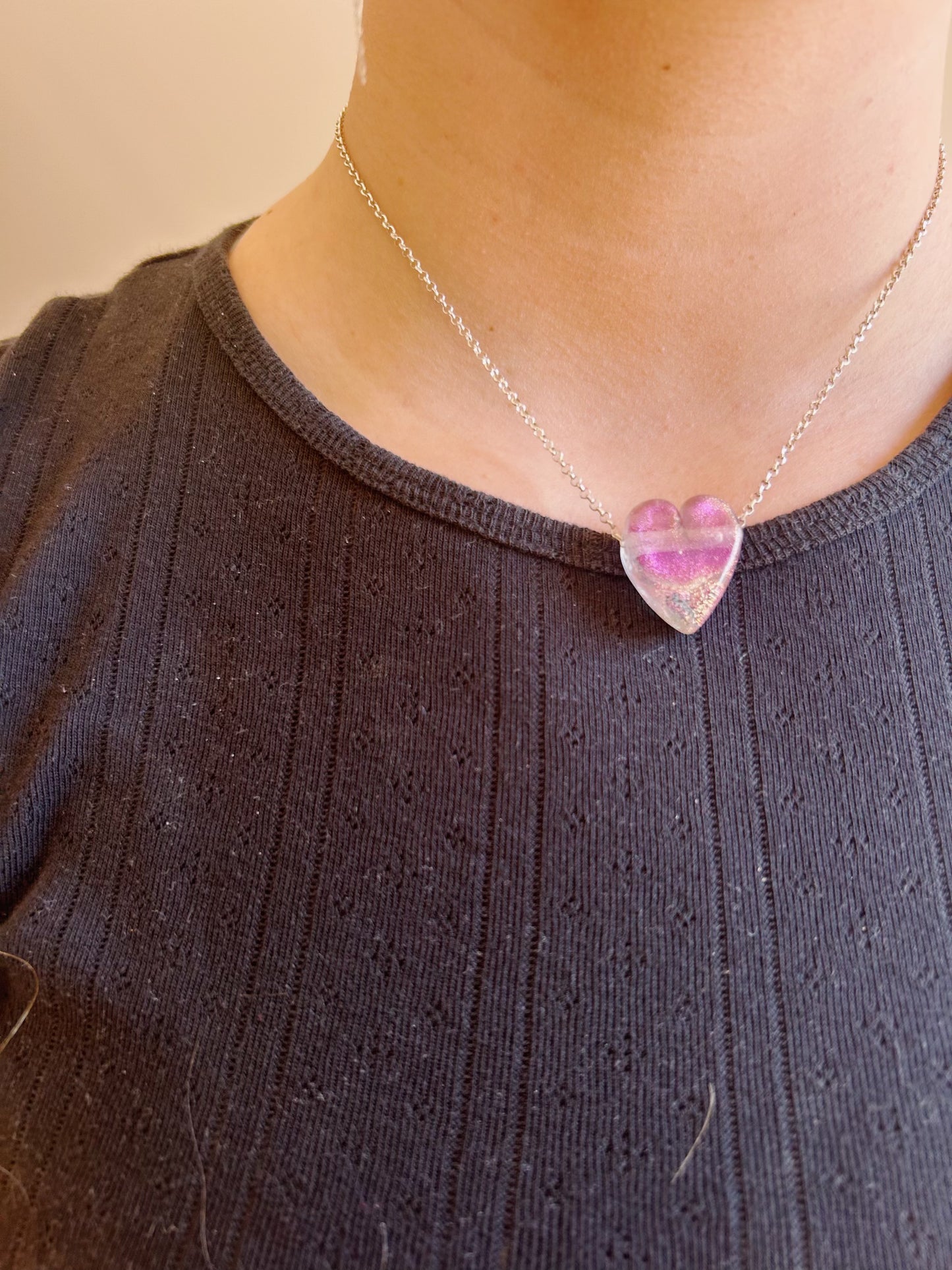 Dainty Glass Heart Necklace (OH8)