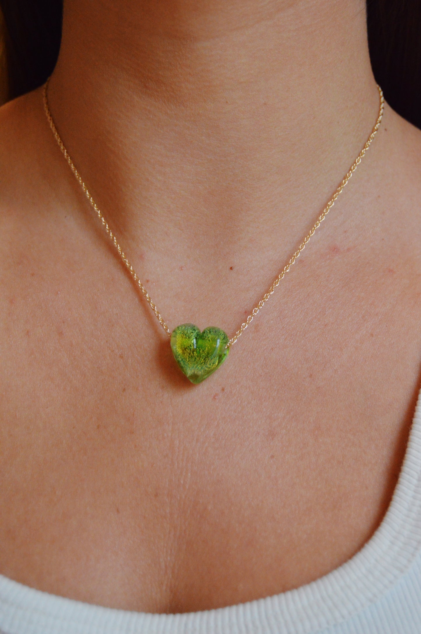 Glass Heart Necklaces- Greens