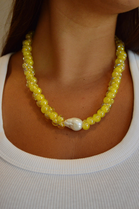 Bubble Glass Necklace- Shimmer Lemon