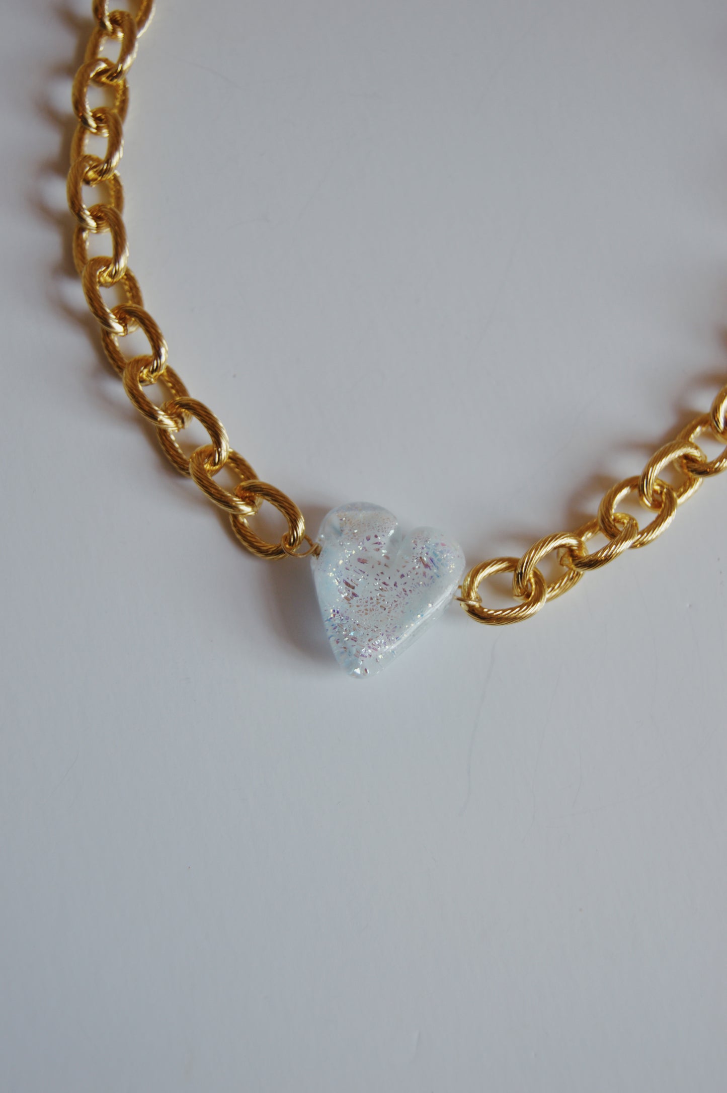 White Chunky Plated Glass Heart Necklaces