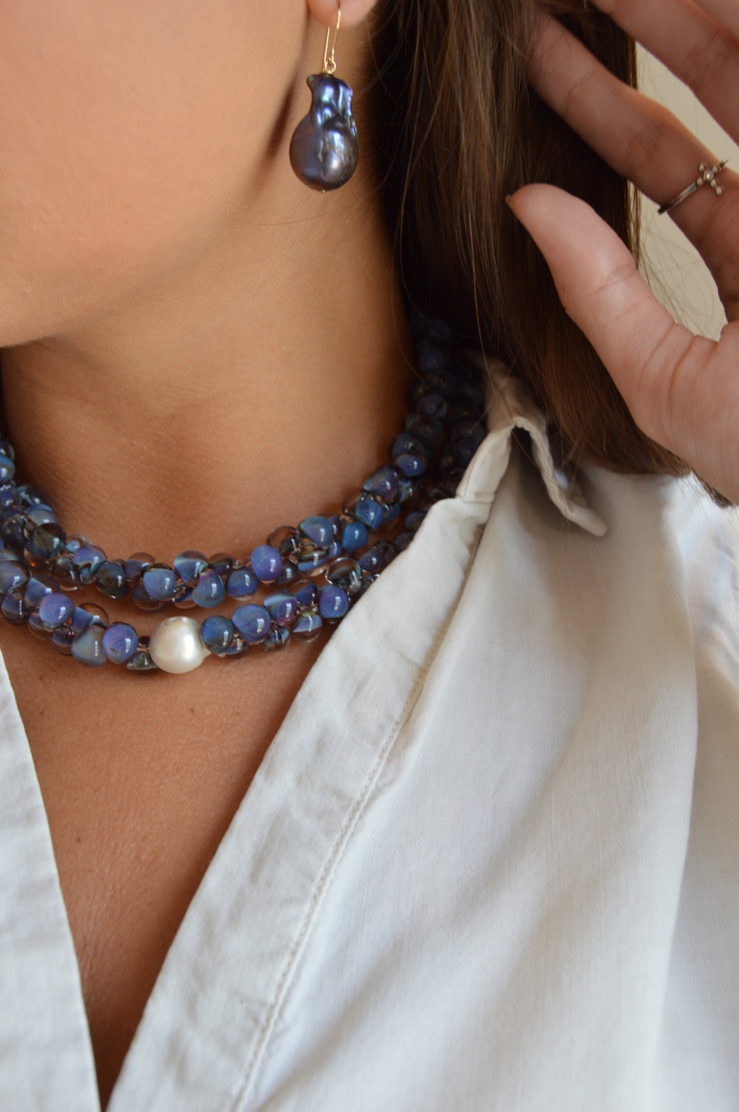 Bubble Glass Necklace - Tahitian Pearl