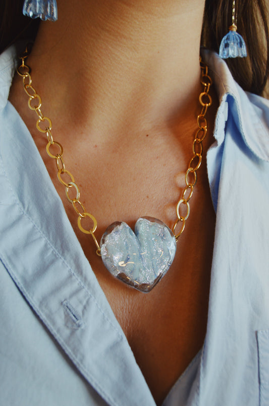 Chunky Gold-Filled Glass Heart Necklace