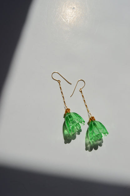 Super Sale Glass Tulip Earrings- Greens