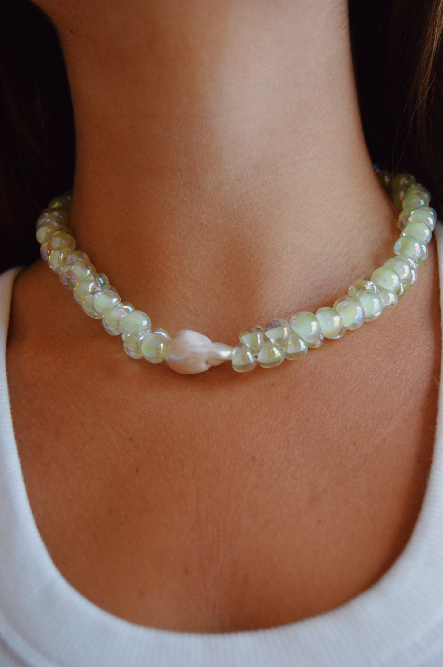 Bubble Glass Necklace- Shimmer Mint