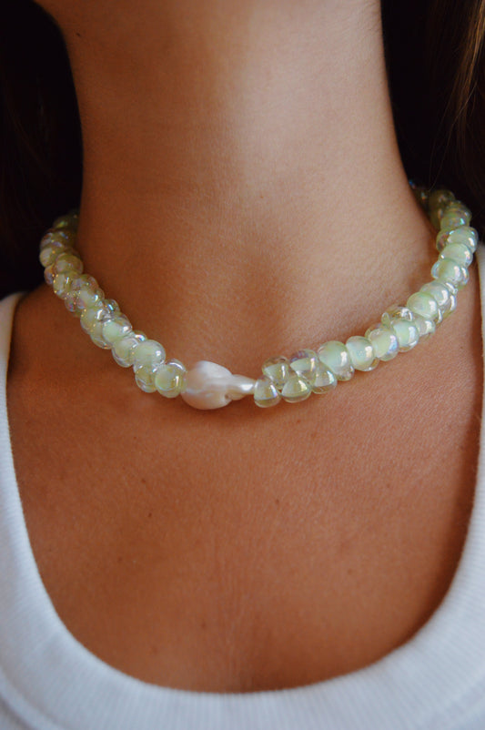 Bubble Glass Necklace- Shimmer Mint