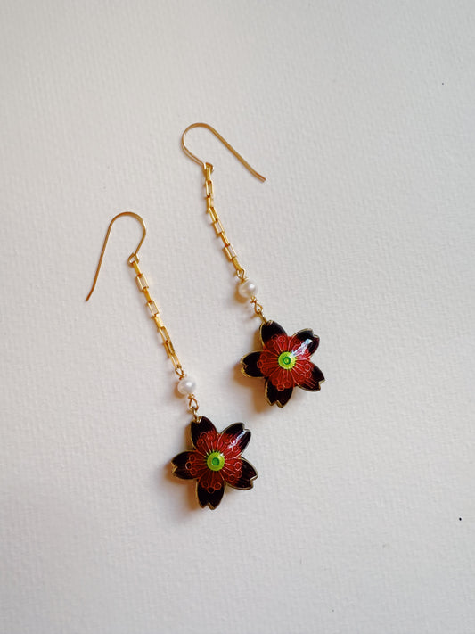 Cloisonne Flower Dangles