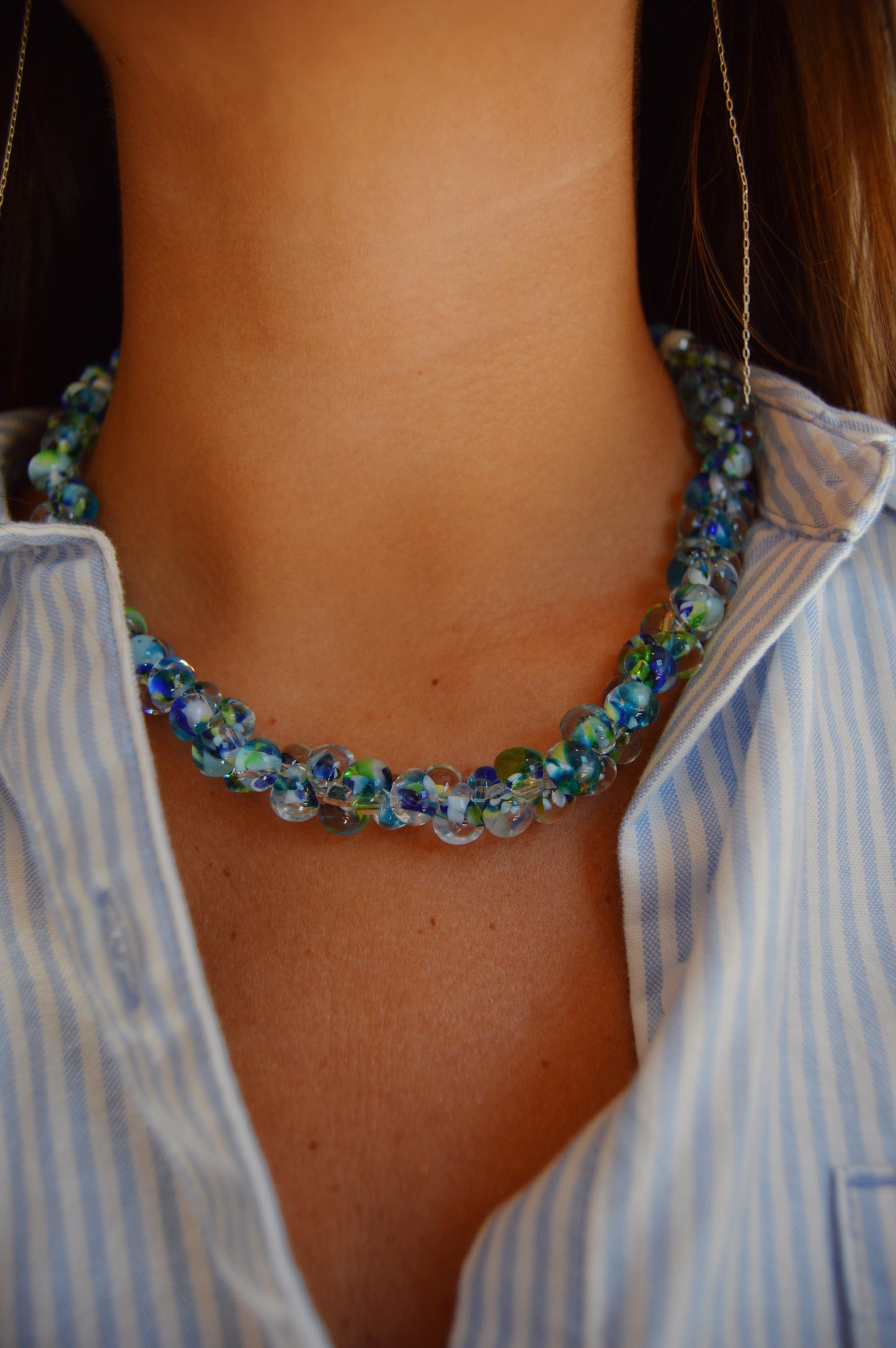 Bubble Glass Necklace- Clear Earth