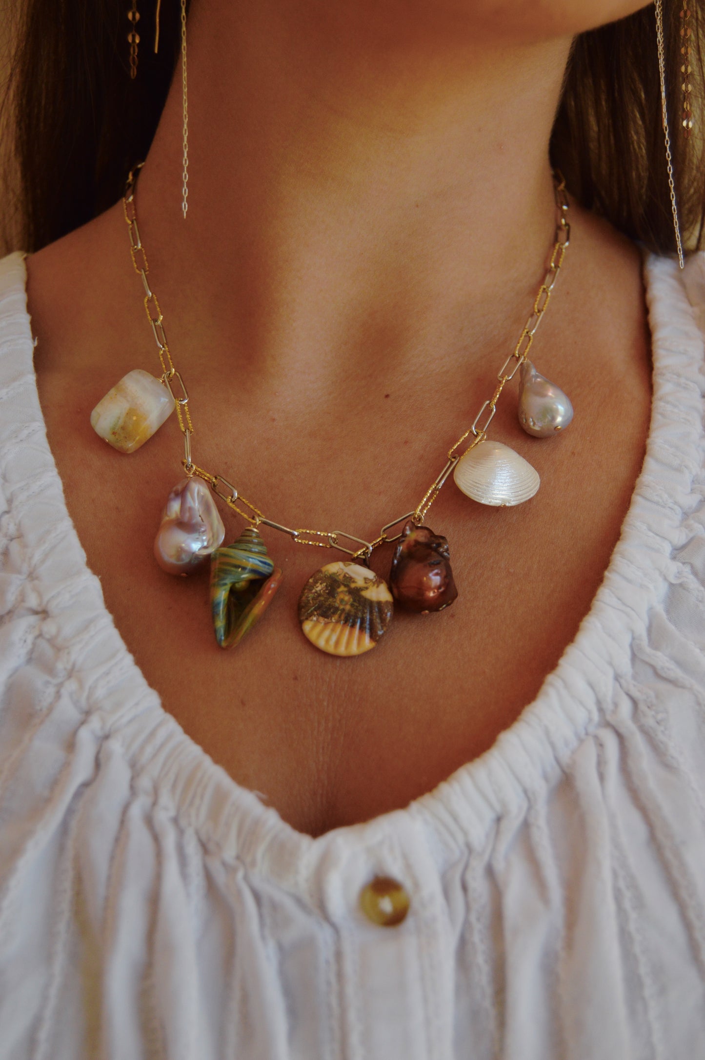 Shell and Pearl Charm Necklace