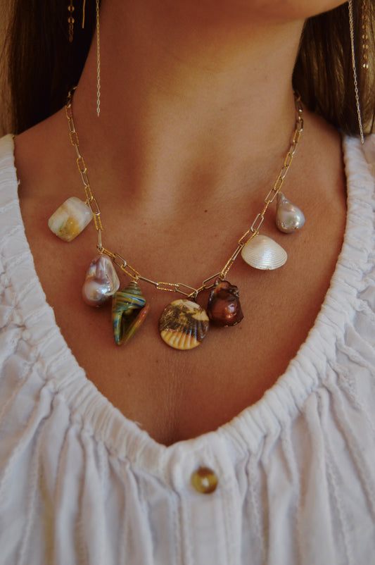 Shell and Pearl Charm Necklace